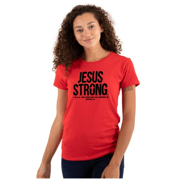 Jesus Strong Philippians 4:13 Bible Womens Slim Fit Graphic Tee Brisco Brands L