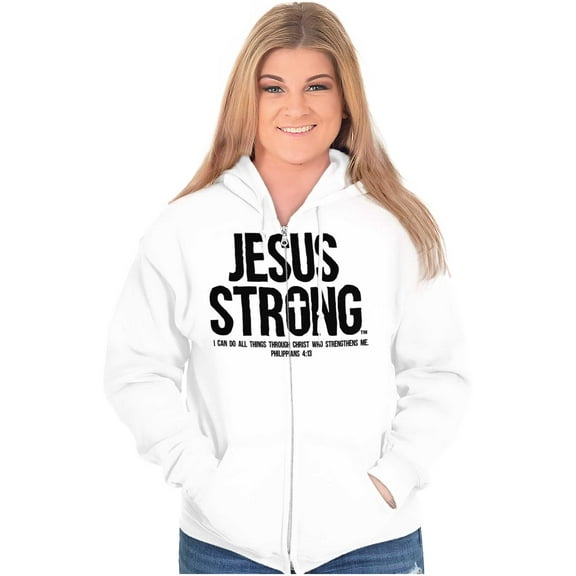 Jesus Strong Philippians 4:13 Bible Zip Up Hoodie Men's Women's Brisco Brands M