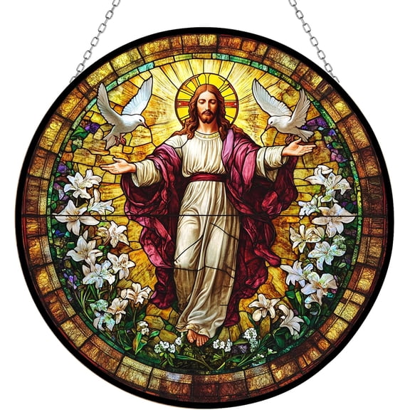 Jesus Suncatchers for Windows by Clare Donovan, Stained Glass Window Hangings,Hand-Painted Glass Panel Perfect for Home Décor