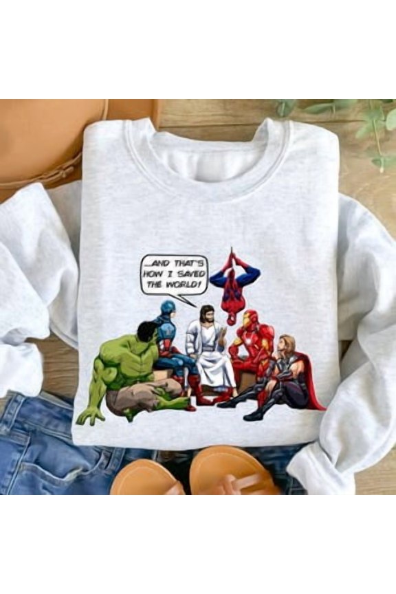 Jesus & Superheroes Christian Tee: Saved The World Shirt All Size S-5XL