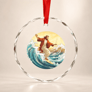 Jesus Surfing Christian Surfers Walking On Water Christmass Glass Ornament