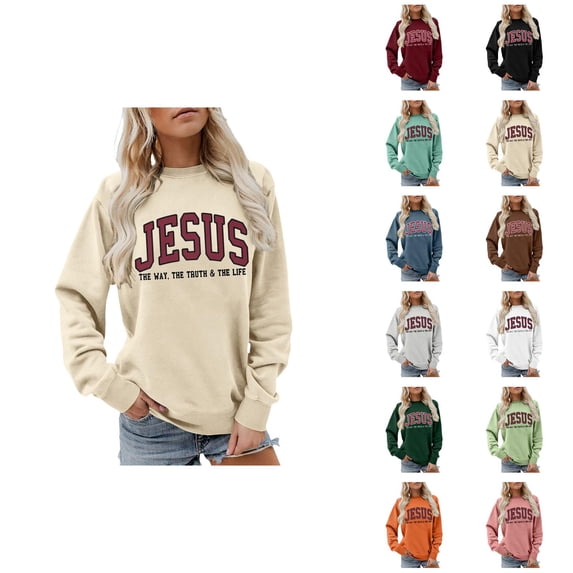 Women's Jesus Sweatshirt 2025 Long Sleeve Crewneck Jesus The Way The Truth The Life Christian Sweat Shirts Pullover Top