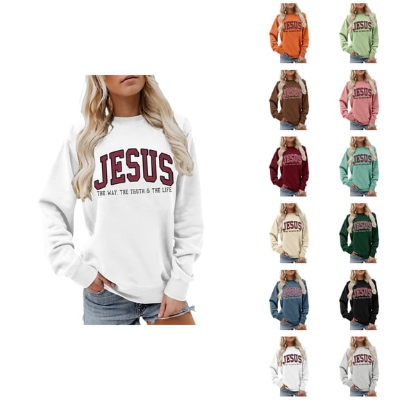 Jesus Sweatshirt for Women 2026 Long Sleeve Crewneck Bible Verse Christian Sweat Shirts Pullover Top