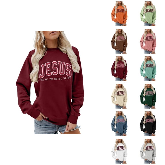Jesus Sweatshirt for Women 2026 Long Sleeve Crewneck Bible Verse Christian Sweat Shirts Pullover Top