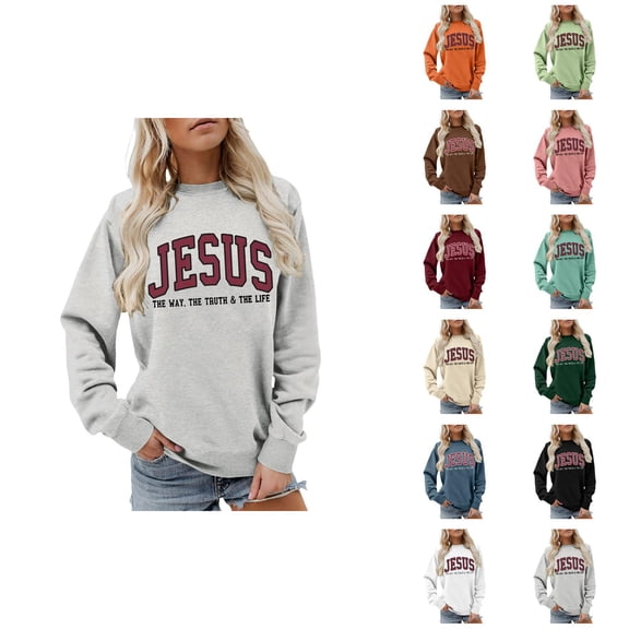 Jesus Sweatshirt for Women 2026 Long Sleeve Crewneck Bible Verse Christian Sweat Shirts Pullover Top