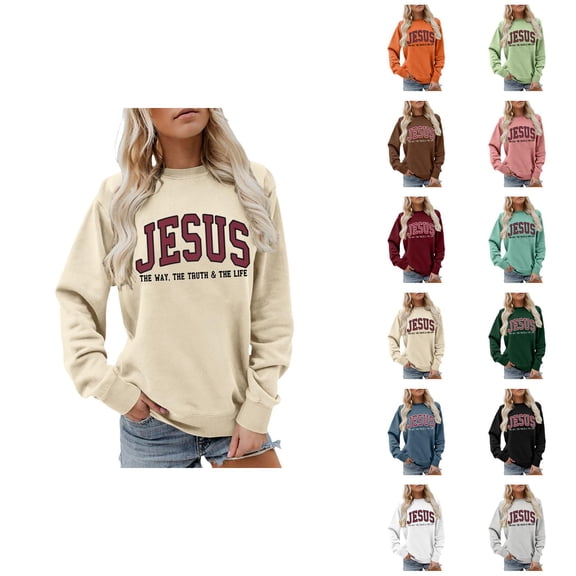 Jesus Sweatshirt for Women 2026 Long Sleeve Crewneck Bible Verse Christian Sweat Shirts Pullover Top