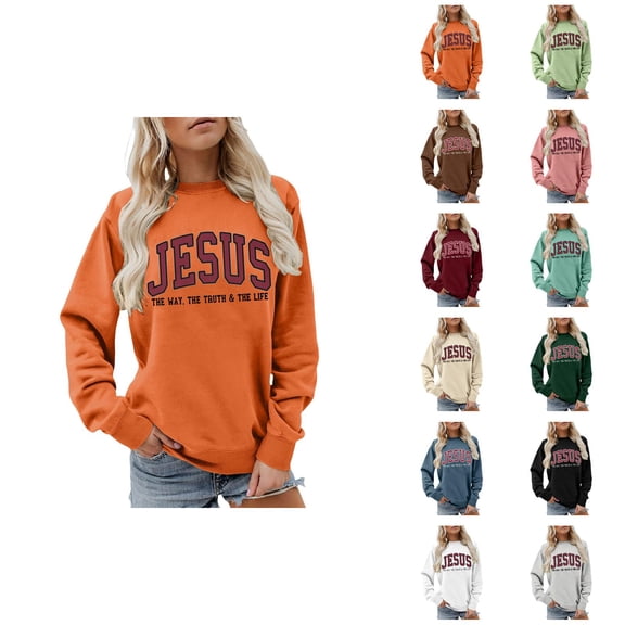 Jesus Sweatshirt for Women 2026 Long Sleeve Crewneck Bible Verse Christian Sweat Shirts Pullover Top