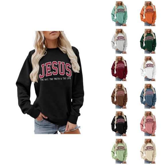 Jesus Sweatshirt for Women 2026 Long Sleeve Crewneck Jesus The Way The Truth The Life Christian Sweat Shirts Pullover Top