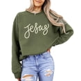 thumbnail image 1 of Jesus Sweatshirt for Women - Pearl Script Christian Faith Crewneck Pullover Army Green Sweatshirt Adult Small, 1 of 7