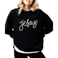 thumbnail image 1 of Jesus Sweatshirt for Women - Pearl Script Christian Faith Crewneck Pullover Black Sweatshirt Adult Small, 1 of 7