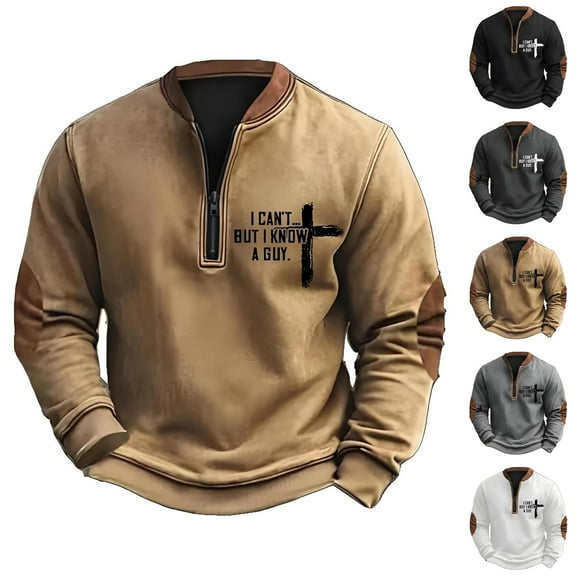 Jesus Sweatshirts for Men 2025 Fall Winter Long Sleeve Half Zipper Cross Christian Sweatshirt Pullover Tops