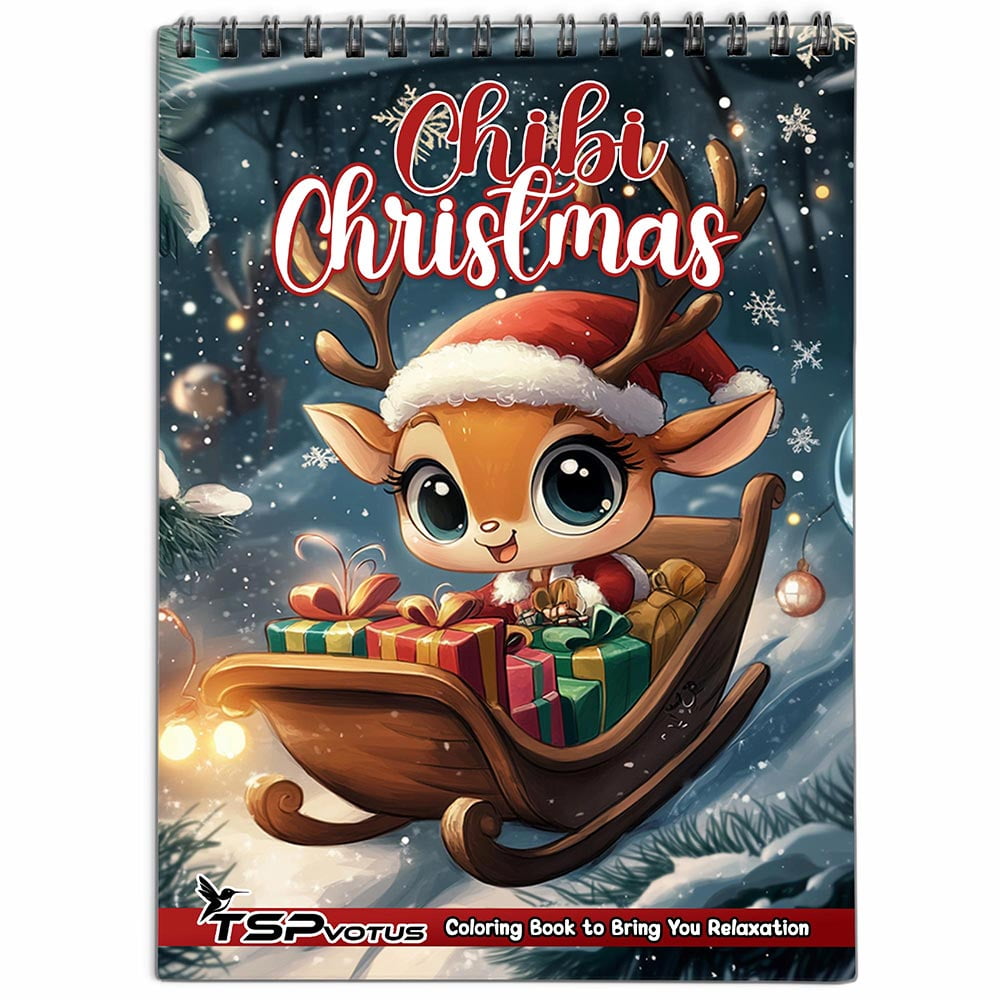 NETECOM TSPVOTUS Chibi Christmas Coloring Book for Adult, Spiral Bound, Soft Cover