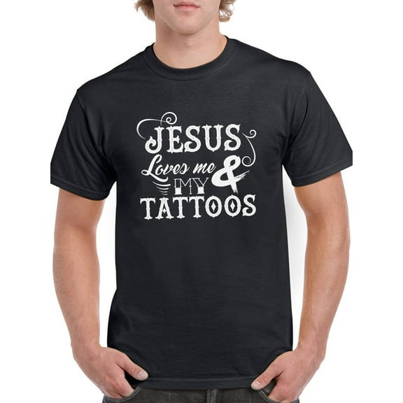 Jesus Tattoos Men Black T-Shirt, Male Medium