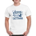thumbnail image 1 of Jesus Tattoos Men White T-Shirt, Male Medium, 1 of 4
