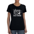 thumbnail image 1 of Jesus Tattoos Women Black T-Shirt, Female x-Large, 1 of 4