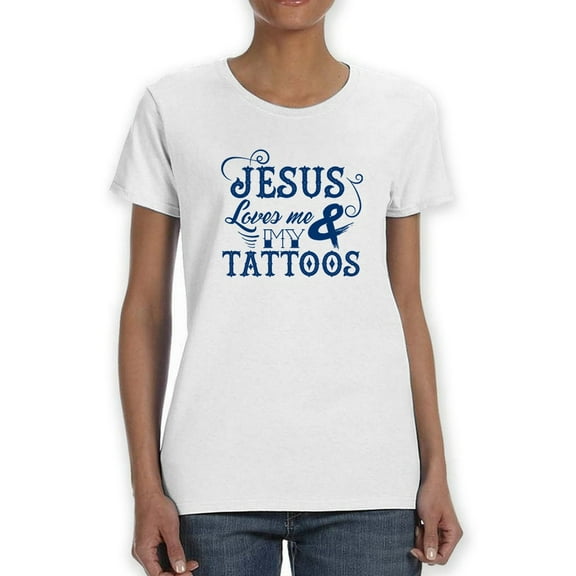 Jesus Tattoos Women White T-Shirt, Female Small