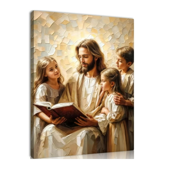 Jesus Teaching Child Canvas poster Wall Art Christian Kids Room Wall Decor God With Children Painting Pictures Religion Faith Poster Prints for Kids Room Bedroom Church Decoration
