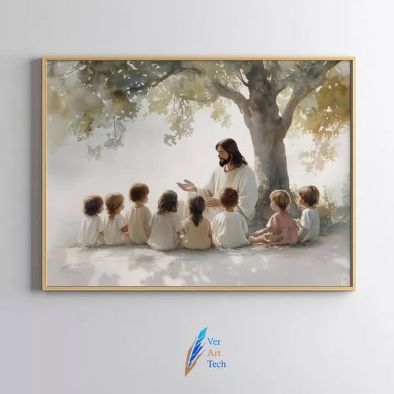 Jesus Teaching The Children Landscape Lds Art Jesus Christ Watercolor Style Art P Home Decor Vintage Art Print Haging Poster Cute Birthday Gift Wall Art