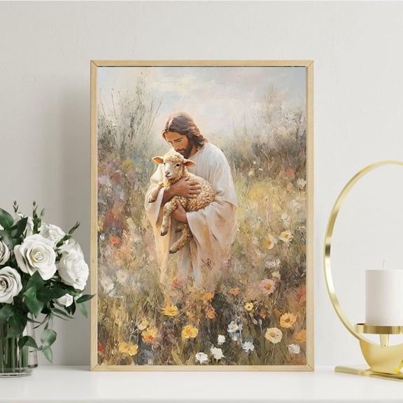 Jesus The Good Shepherd Art Christ With Lamb Religious Decor Print Unframed Paper Print