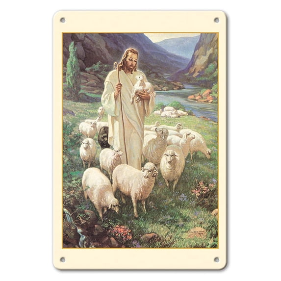 Jesus - The Good Shepherd - Vintage Religious Art by Walter Sallman - 8 x 12 inch Vintage Metal Tin Sign