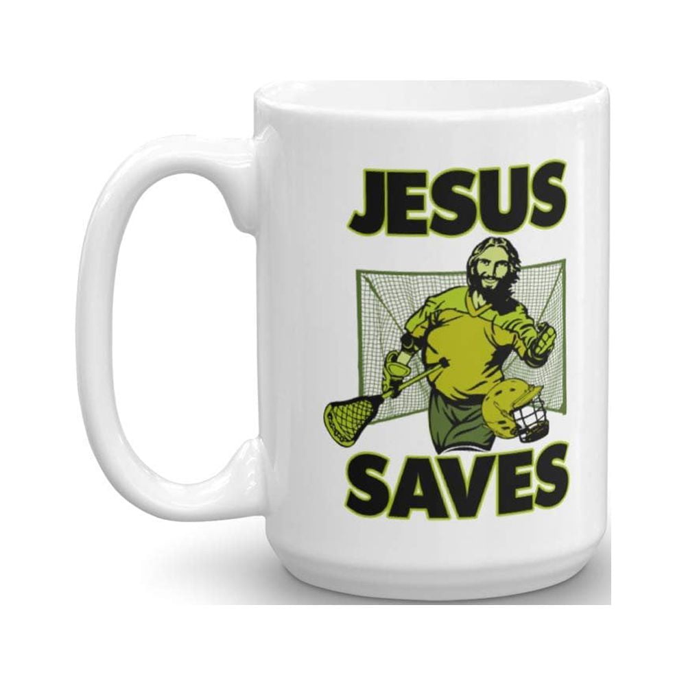Jesus The Lacrosse Goalie Saves Coffee & Tea Gift Mug Cup For A Christian Lacrosse Coach Or