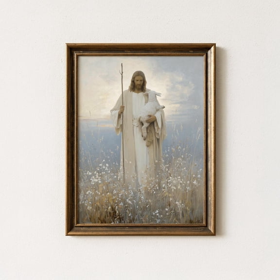 Jesus The Lamb Christian Wall Art Religious Home Decor Faith Based Modern Minimalist Artwork, Stretched Canvas 16x20in