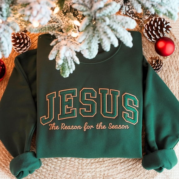 Jesus The Reason For The Season Embroidered Sweatshirt, Faith Christmas Embroidery Shirt, Merry And Bright Shirt, Xmas Christian Gifts