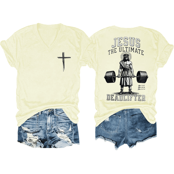 Jesus The Ultimate Deadlifter Shirt, Funny Christian Workout Gym T-Shirt, Unisex Funny Christian Jesus V-Neck T-Shirt