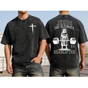 Jesus The Ultimate Deadlifter Washed T-Shirt Funny Christian Shirt Jesus Lover Gym Tee Weightlifting Training Top Religious Gift