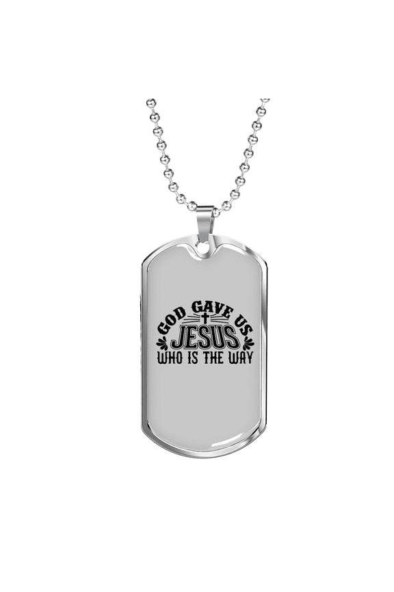 Jesus The Way Christian Dog Tag Necklace Stainless Steel 24" Chain Silver Tone or Gold Tone