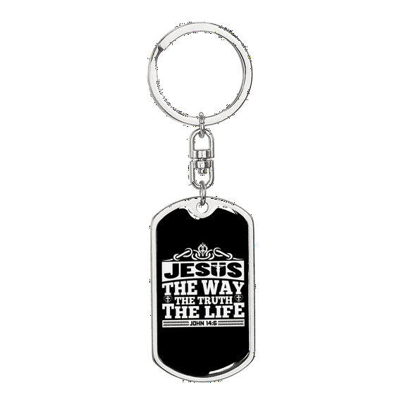Jesus The Way John 14:6 Stainless Steel or 18k Gold Premium Swivel Dog Tag Keychain