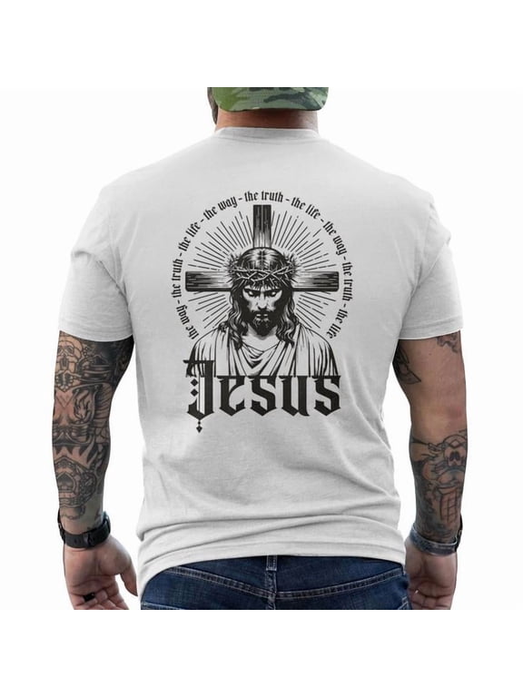 Jesus The Way The Truth The Life Christian Men's Back Print T-Shirt, Back Print Religious Shirt