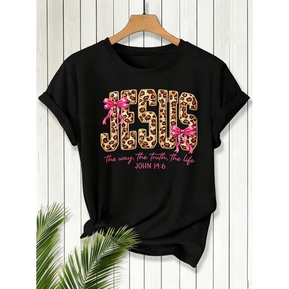 Jesus The Way The Truth The Life Graphic T‑Shirt, Women Faith Inspirational Short Sleeve Christian Tee
