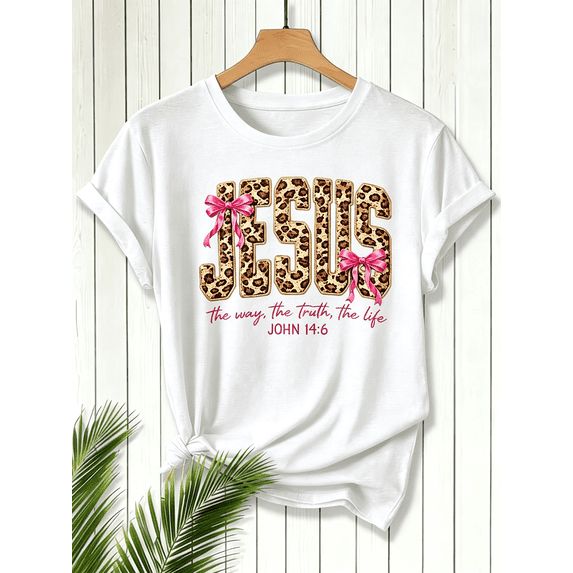 Jesus The Way The Truth The Life Graphic T‑Shirt, Women Faith Inspirational Short Sleeve Christian Tee