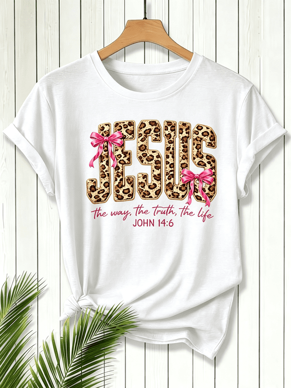 Jesus The Way The Truth The Life Graphic T‑Shirt, Women Faith Inspirational Short Sleeve Christian Tee