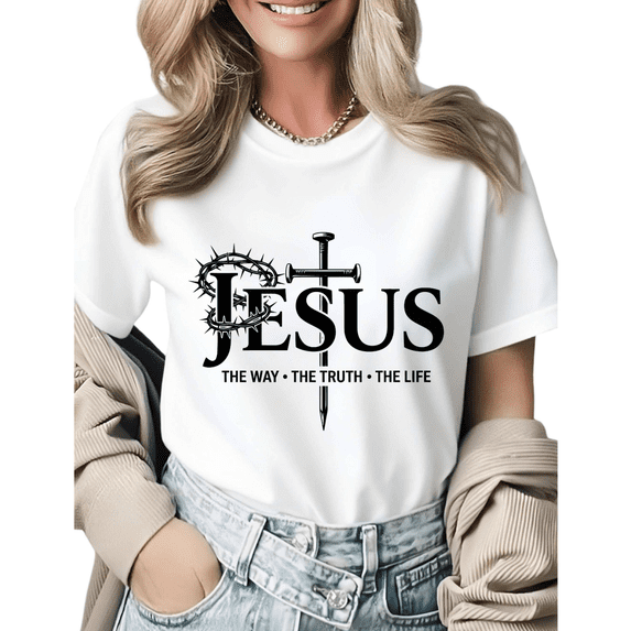 Jesus The Way The Truth The Life Graphic Tees Womens T-shirt White/Black S-5XL Shirts Christian Faith Tops