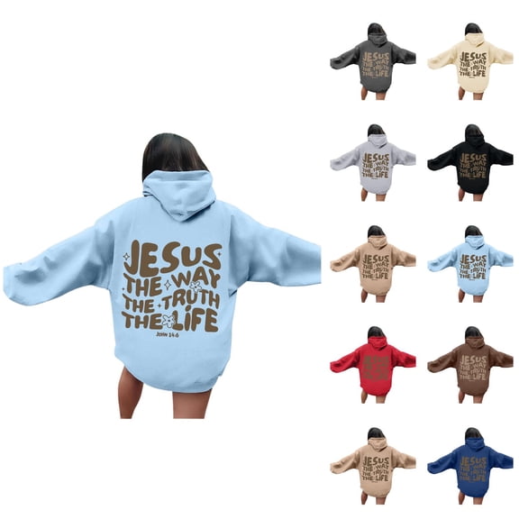 Jesus The Way The Truth The Life Hoodies for Women Long Sleeve Christian Hooded Sweatshirt with Pockets Pullover Tops