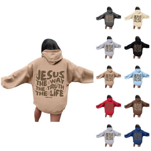 Jesus The Way The Truth The Life Hoodies for Women Long Sleeve Christian Hooded Sweatshirt with Pockets Pullover Tops