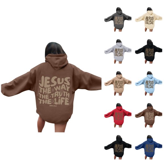 Jesus The Way The Truth The Life Hoodies for Women Long Sleeve Christian Hooded Sweatshirt with Pockets Pullover Tops