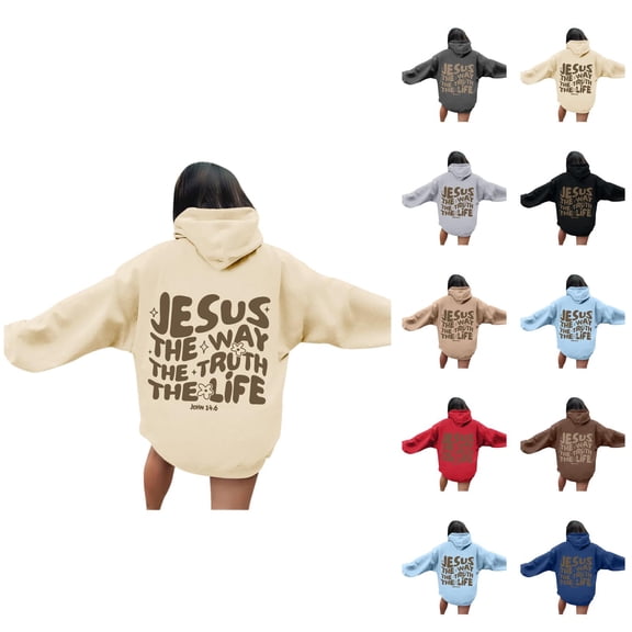 Jesus The Way The Truth The Life Hoodies for Women Long Sleeve Christian Hooded Sweatshirt with Pockets Pullover Tops