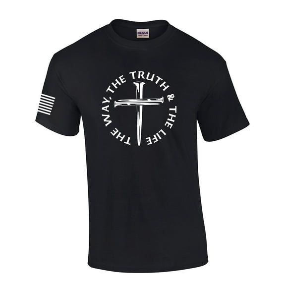 Jesus The Way The Truth The Life John 14:6 Scripture Nail Cross Shirt Jesus Mens Christian Short Sleeve T-Shirt Graphic Tee-Black-4xl