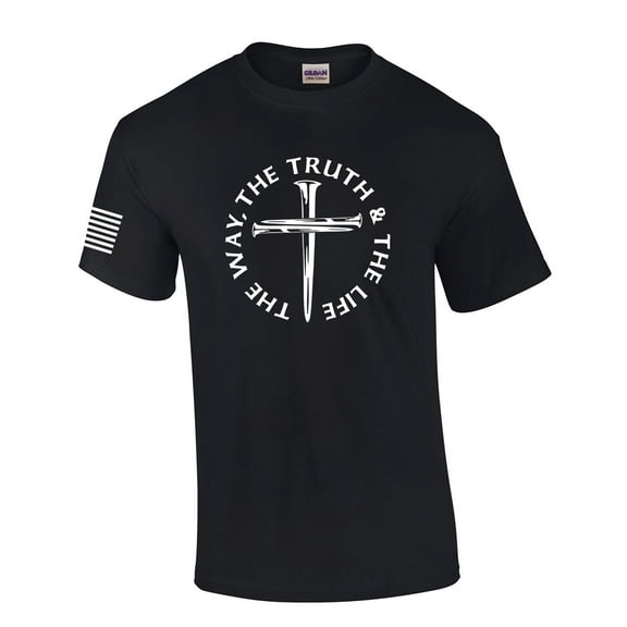Jesus The Way The Truth The Life John 14:6 Scripture Nail Cross Shirt Jesus Mens Christian Short Sleeve T-Shirt Graphic Tee-Black-5xl