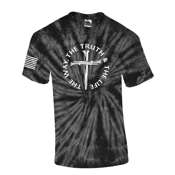 Jesus The Way The Truth The Life John 14:6 Scripture Nail Cross Shirt Jesus Mens Christian Short Sleeve T-Shirt Graphic Tee-Black Tie Dye-xl