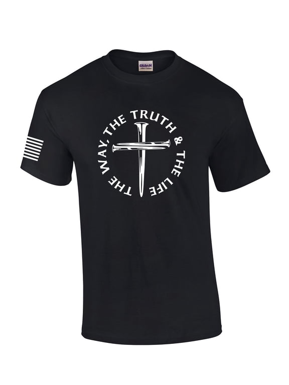 Jesus The Way The Truth The Life John 14:6 Scripture Nail Cross Shirt Jesus Mens Christian Short Sleeve T-Shirt Graphic Tee-Black-xl