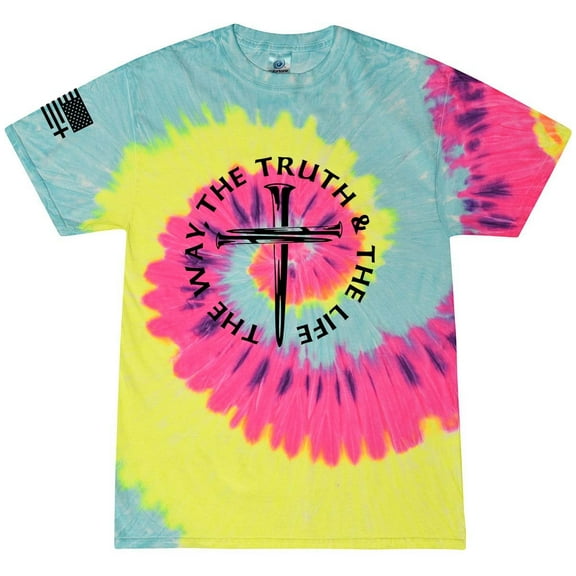 Jesus The Way The Truth The Life John 14:6 Scripture Nail Cross Shirt Jesus Mens Christian Short Sleeve T-Shirt Graphic Tee-Blast Tie Dye-large
