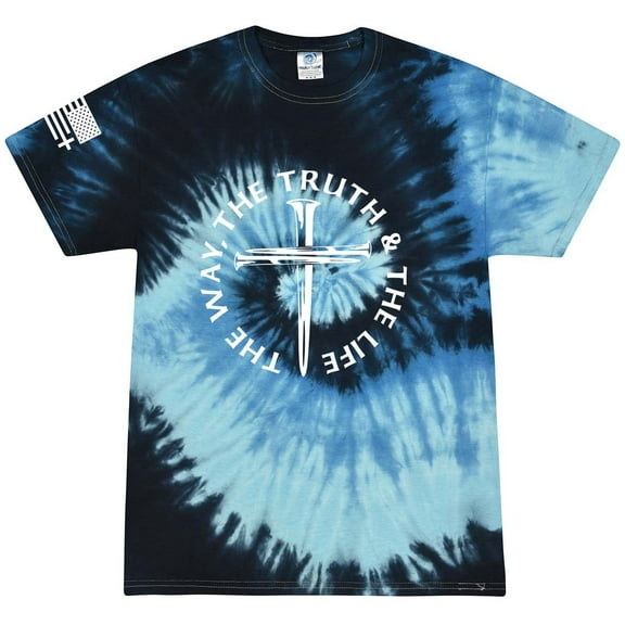 Jesus The Way The Truth The Life John 14:6 Scripture Nail Cross Shirt Jesus Mens Christian Short Sleeve T-Shirt Graphic Tee-Blue Ocean Tie Dye-xl