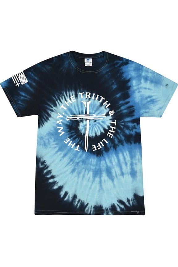 Jesus The Way The Truth The Life John 14:6 Scripture Nail Cross Shirt Jesus Mens Christian Short Sleeve T-Shirt Graphic Tee-Blue Ocean Tie Dye-xxl