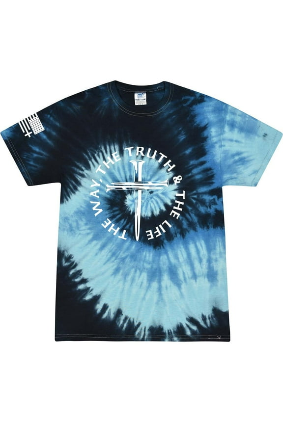 Jesus The Way The Truth The Life John 14:6 Scripture Nail Cross Shirt Jesus Mens Christian Short Sleeve T-Shirt Graphic Tee-Blue Ocean Tie Dye-xxxl