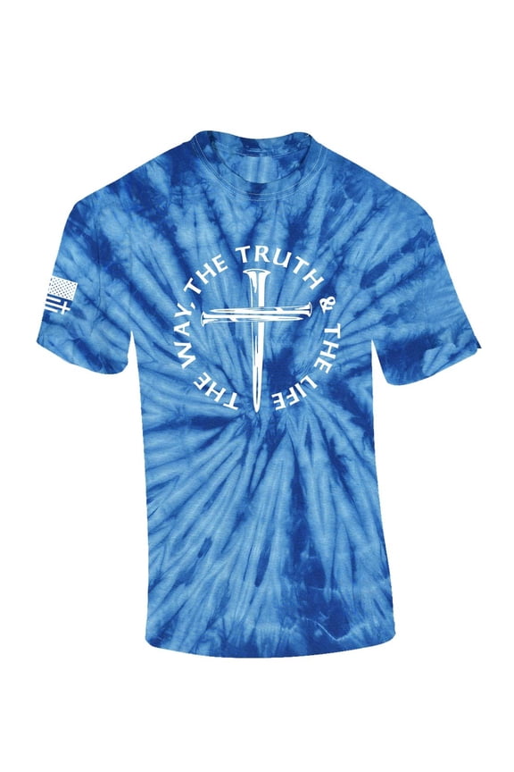 Jesus The Way The Truth The Life John 14:6 Scripture Nail Cross Shirt Jesus Mens Christian Short Sleeve T-Shirt Graphic Tee-Blue Tie Dye-xxl