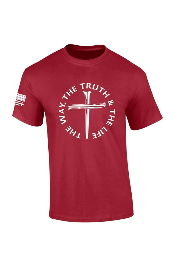 Jesus The Way The Truth The Life John 14:6 Scripture Nail Cross Shirt Jesus Mens Christian Short Sleeve T-Shirt Graphic Tee-Cardinal-medium